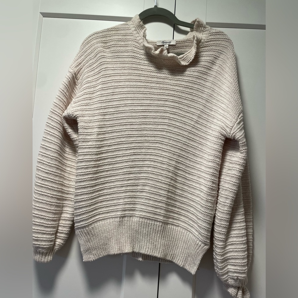 Madewell Cream Ruffle Neck Sweater